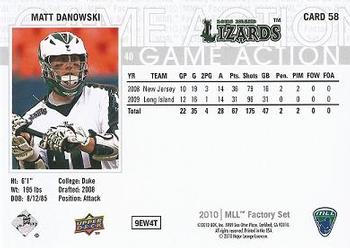 2010 Upper Deck Major League Lacrosse #58 Matt Danowski Back